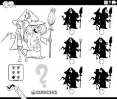 jeu d'ombres avec coloriage de sorcières de dessin animé vecteur