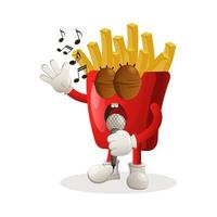 adorable mascotte de frites qui chante, chante une chanson vecteur