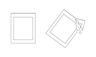 sachets de poudre instantanée entiers et déchirés. sachets contenant des médicaments solubles, du café, du sucre ou du sel. icônes de contour. trait modifiable vecteur
