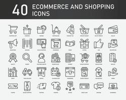 collection d'icônes de commerce électronique et de shopping, contient des icônes telles que le commerce, l'expédition, la livraison et les achats en ligne. ensemble d'icônes Web simples. vecteur