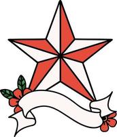 tatouage traditionnel avec bannière d'une étoile vecteur