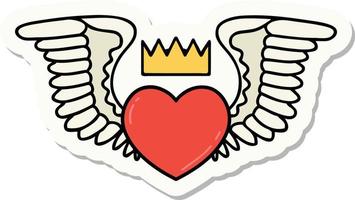 autocollant de tatouage dans le style traditionnel d'un coeur avec des ailes vecteur