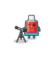 mascotte d'astronome de dentifrice avec un télescope moderne vecteur