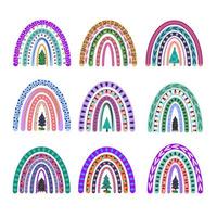 ensemble d'arc-en-ciel de noël. éléments décoratifs du nouvel an isolés collection de phrases de noël. illustration drôle d'arc-en-ciel de vacances de noël. drôle doodle clipart décoratif vecteur