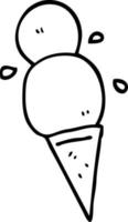 cornet de crème glacée dessin animé noir et blanc vecteur