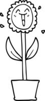fleur de dessin animé noir et blanc en pot vecteur