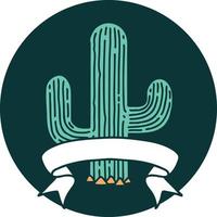 icône de style tatouage avec bannière d'un cactus vecteur