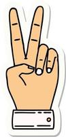 autocollant d'un symbole de paix geste de la main à deux doigts vecteur