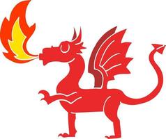 dragon rouge dessin animé illustration couleur plate vecteur