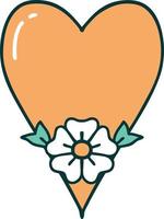 image emblématique de style tatouage d'un coeur et d'une fleur vecteur