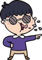 dessin animé garçon portant des lunettes et pointant du doigt vecteur