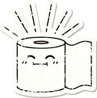 vieil autocollant usé d'un personnage de papier toilette de style tatouage vecteur