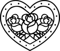 tatouage dans le style de ligne noire d'un coeur et de fleurs vecteur