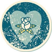 image emblématique de style tatouage autocollant en détresse d'un coeur et de fleurs vecteur