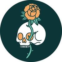 image emblématique de style tatouage d'un crâne et d'une rose vecteur