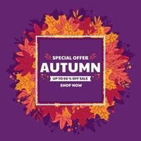 affiche de vente d'automne avec des feuilles colorées. modèle d'affiche de réduction de vente d'automne, fichier vectoriel inclus.