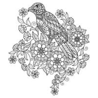 oiseau dessiné à la main pour livre de coloriage adulte vecteur