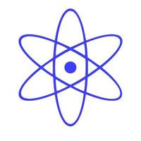 icône d'atome isolé. symbole de la science, de l'éducation, de la physique nucléaire, de la recherche scientifique. électrons et protonssign. bouton hexagonal violet. illustration vectorielle vecteur