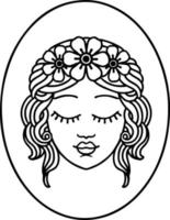 tatouage dans le style de ligne noire d'une jeune fille avec les yeux fermés vecteur