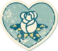 image emblématique de style tatouage autocollant en détresse d'un coeur et de fleurs vecteur