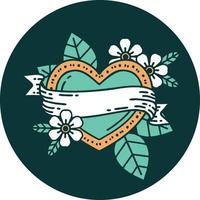 image emblématique de style tatouage d'un coeur et d'une bannière vecteur