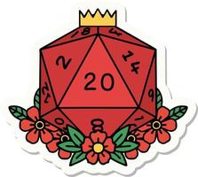 autocollant de tatouage dans le style traditionnel d'un d20 vecteur