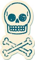 image emblématique de style tatouage d'autocollant en détresse d'un crâne vecteur