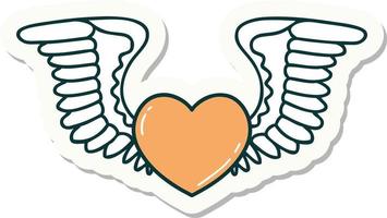 autocollant de tatouage dans le style traditionnel d'un coeur avec des ailes vecteur