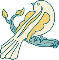 image emblématique de style tatouage d'un oiseau sur une branche vecteur