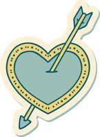 autocollant de tatouage dans le style traditionnel d'une flèche et d'un coeur vecteur