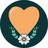 image emblématique de style tatouage d'un coeur et d'une fleur vecteur