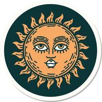 autocollant de tatouage dans le style traditionnel d'un soleil avec visage vecteur