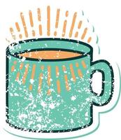 image emblématique de style tatouage d'autocollant en détresse d'une tasse de café vecteur