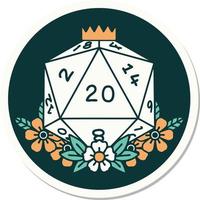 autocollant de tatouage dans le style traditionnel d'un d20 vecteur