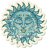 image emblématique de style tatouage d'autocollant en détresse d'un soleil vecteur