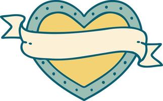 image emblématique de style tatouage d'un coeur et d'une bannière vecteur