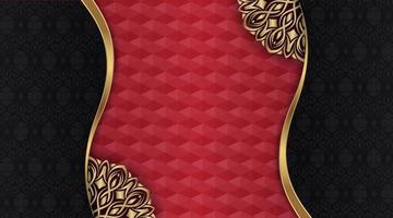 fond de mandala noir et rouge avec bordure dorée vecteur