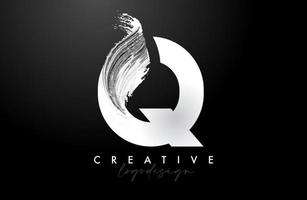 lettre blanche q logo coup de pinceau avec aquarelle artistique pinceau icône vector design