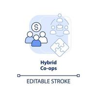 icône de concept bleu clair de coopératives hybrides. illustration de la ligne mince de l'idée abstraite de la coopérative travailleur-consommateur. l'accès au capital. dessin de contour isolé. trait modifiable. vecteur