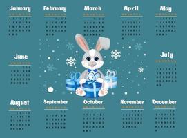 calendrier 2023 avec symbole de l'année lièvre ou lapin. la semaine commence le dimanche. vecteur