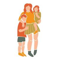 mère de deux enfants tenant sa petite fille et étreignant son fils. illustration vectorielle dessinée à la main dans un style minimal abstrait vecteur