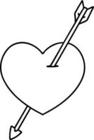 tatouage dans le style de ligne noire d'une flèche et d'un coeur vecteur