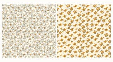 ensemble de motifs harmonieux de fleurs sauvages et de camomilles. image vectorielle continue de fleurs blanches et oranges dans le style rétro des années 70 pour l'impression sur tissu ou papier. vecteur