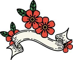 tatouage avec bannière d'une fleur vecteur