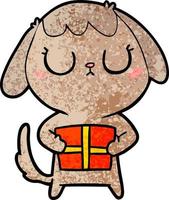 chien de dessin animé mignon avec cadeau de noël vecteur