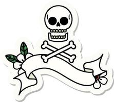 autocollant de style tatouage avec bannière d'os croisés vecteur