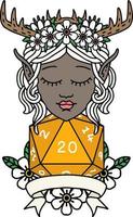 personnage de druide elfe de style tatouage rétro avec rouleau de 20 dés naturel vecteur