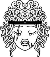 visage de personnage barbare orc style dessin au trait tatouage noir et blanc vecteur