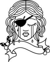 visage de personnage voyou humain de style dessin au trait de tatouage noir et blanc vecteur