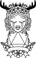 style de ligne de tatouage noir et blanc pleurant le personnage de druide orc avec un rouleau naturel vecteur